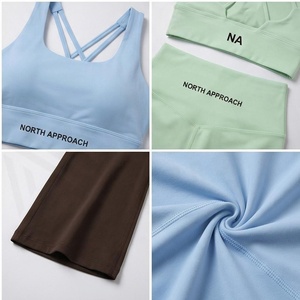Ensemble de yoga 2 pièces North Approach, fermeture éclair intégrale sur le devant, noir uni, tissu respirant, vêtements de sport pour femmes - Product Image 4
