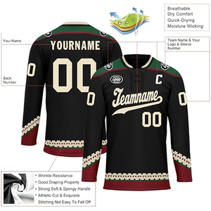 เสื้อฮอกกี้น้ำแข็งแบบกำหนดเองได้ตามต้องการ ผู้ผลิต OEM สหรัฐอเมริกา ขายส่งชุดฮอกกี้ทีม ปักโลโก้ด้วยเทคนิค Sublimation จำนวนมาก 100% - Product Image 3