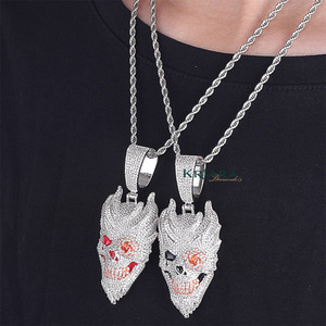 Pendentif squelette en argent 925 et moissanite, plaqué rhodium, style hip-hop, unisexe, pour tous les jours - Product Image 2
