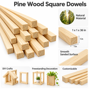 Palos Cuadrados de Madera de Pino Sólido Sin Acabado 1x1x36" |   Tiras de Madera Natural Duraderas para Trabajos de Carpintería - Product Image 3
