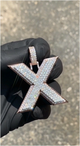 Colgante de Hip Hop con Letra Inicial X, Chapado en Plata 925, con Incrustaciones de Moissanita VVS de Corte Brillante Redondo, Personalizado - Product Image 2