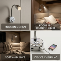 Lampe de lecture LED 12V pour camping-car à fixation murale avec col de cygne réglable, lampe d'intérieur pour camping-car