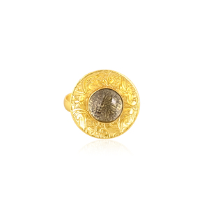 Adjustable Vintage Style Green Amethyst Gold Plated Brass Handmade Gemstone <b>Ring</b> for Women - Product Image 1