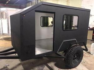 Mini-caravane moderne, caravane de voyage, aluminium léger, tout-terrain, camping-car, extérieur noir, sol en plastique nid d'abeille - Product Image 5