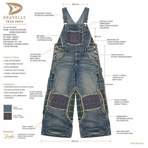 <b>Tartan</b> Check Faded Blue Jean <b>Trousers</b> Slouchy Hip Hop Urbanwear Distressed Overalls With Embroidered Motif - Product Image 6
