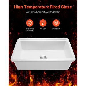 Lavello da cucina bianco stile rustico 33x19 pollici in argilla refrattaria, da incasso o a scomparsa, a vasca singola, con diverse opzioni di postazioni di lavoro - Product Image 2