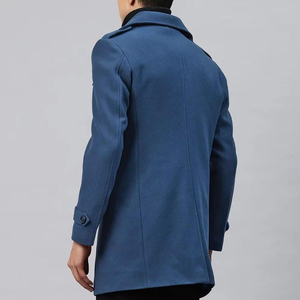 <b>Men's</b> Wool <b>Long</b> Overcoat Notched Lapel Single Breasted Button Closure Regular Fit Outerwear Blue <b>Coat</b> - Product Image 3