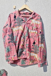 Women Cotton Pajama Set Tropical Safari Print Soft Breathable Night Suit Lounge Wear Pajama Set With Pouch Button <b>Down</b> Sleepwear - Product Image 5