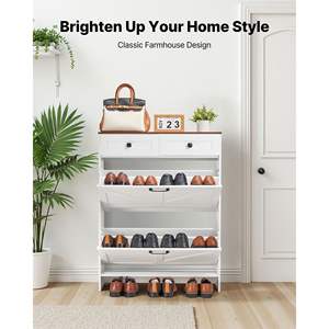 Mobile Porta Scarpe Bianco Stile Fattoria con 2 Cassetti a Ribalta e Dispositivo Anti-Ribaltamento per Ingresso, Corridoio e Soggiorno - Product Image 2