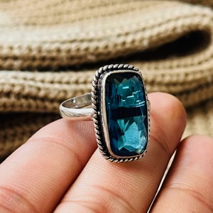 <b>Boho</b> Blue Topaz <b>Ring</b> 925 Sterling Silver <b>Ring</b> Chunky Cocktail <b>Ring</b> Rope border <b>Ring</b> Wholesale <b>Ring</b> For women - Product Image 4