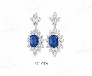 Pendientes de candelabro estilo real en oro blanco de 18 quilates con zafiros azules vivos y halos florales de copo de nieve con diamantes brillantes cultivados en laboratorio. - Product Image 3