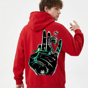 Sweat-shirt à capuche rouge pour homme avec imprimé manuel au dos, en coton molletonné, style décontracté, pour l'automne, fabrication au Bangladesh - Product Image 1