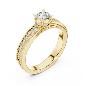 Bague Solitaire en Or 14K 18K avec Diamant de Laboratoire Taille Ronde, Double Rangée Pavée, 0.80Ct DEF VVS, Classique, Cadeau Anniversaire, ODM - Product Image 3