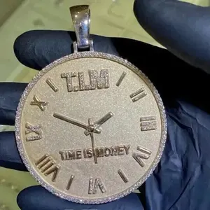 Time Is Money Luxury Moissanite Hip Hop Style <b>Clock</b> Charm Pendant with 18K Gold Plating Personalized Custom 925 Sterling <b>Silver</b> - Product Image 3