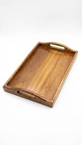 Bol à salade rectangulaire en bois ondulé rustique, poli, motif grain naturel Wabi Sabi, assiette décorative classique pour mariage, écologique - Product Image 4