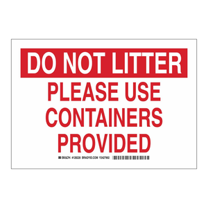 Panneau d'interdiction de jeter les déchets Brady 7x10 pouces pour intérieur/extérieur, imprimé UV, en polycarbonate triangulaire - Product Image 1
