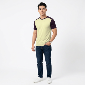 Men's <b>Raglan</b> Sleeve Color Blocked Knitted T-Shirt O-Neck Regular Fit Solid Casual Style Short Sleeve <b>Top</b> - Product Image 5
