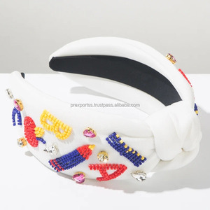 Diadema con cuentas de tema escolar, diseño de lápiz de manzana arcoíris, hecho a mano, anudado, ecológico, ajustable, Unisex, cumpleaños, OEM - Product Image 5