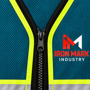 Chaleco de Seguridad Reflectante de Alta Visibilidad Iron Mark para Hombre, Color Verde Azulado, Ropa de Trabajo de Alta Visibilidad con Bolsillos con Cremallera - Product Image 4