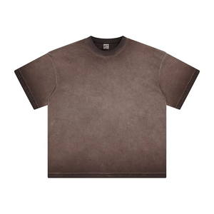 T-shirt oversize délavé à l'acide pour homme, en coton épais, uni, coupe décontractée, OEM - Product Image 2