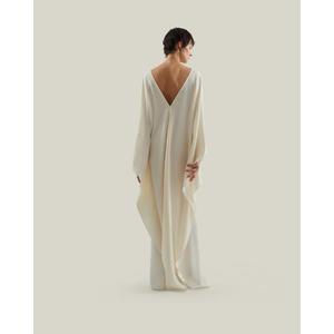 Elegant <b>White</b> V-neck Full Sleeve A-Line Floor-Length 100% Cotton Anti-static Quick Dry Party <b>Evening</b> Dress Comfortable Women - Product Image 2