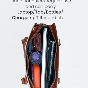 WRIZA Womens Genuine Leather Tote <b>Bag</b> | Large <b>Work</b> Handbag Laptop Compartment | Textured Monogram Shoulder <b>Bag</b> Christmas - Product Image 6