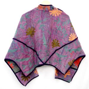 Veste traditionnelle indienne vintage Kantha avec broderie florale et rayures imprimées, veste en coton respirant pour femmes, automne - Product Image 6