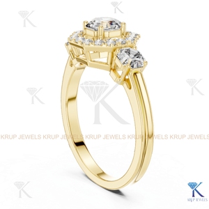 Anillo de compromiso de oro macizo con diamante CVD cultivado en laboratorio, corte Asscher, con halo de 3 piedras - Product Image 3