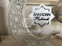 Décoration de table en bois ROSEWOOD Ramadan Mubarak, croissant de lune, filigrane doré, fait main, ornement pour la maison