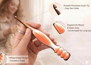 เข็มโครเชต์ทำมือจากไม้และเรซิ่น สำหรับถัก ทอ เย็บ และงานฝีมือทำมือ - Product Image 6