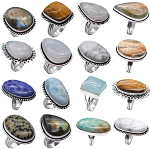 Lote al por mayor de 50 anillos cristianos surtidos de latón con gemas, chapados en plata 925, estilo vintage, a granel para reventa - Product Image 1