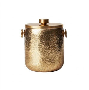 Trending 2026 Design Round Hammered Gold Metal Ice Bucket with Handles Handmade Glam Party Decor Beverage Cooler - Product Image 3