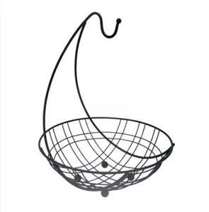 Panier de rangement moderne en fil métallique, finition dorée, base en bois, support d'organisation polyvalent, panier à fruits - Product Image 4