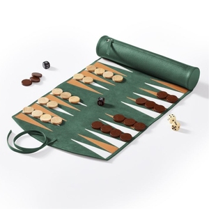 Jeu de backgammon portable personnalisé en cuir suédé véritable, pliable et transportable, avec dés - Product Image 2