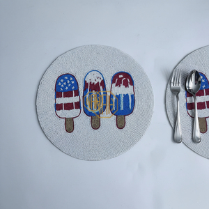 ผ้ารองจานทำมือลายลูกปัดรูปแท่งไอศกรีม ผ้าซาตินอย่างดี งานฝีมือ NOORIMS AKBAR ผู้ผลิตส่งออกจำนวนมากสำหรับธุรกิจบริการ - Product Image 1