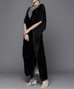 Luxury <b>Kaftan</b> Abaya Handmade Moroccan Arabian Dress Neck Long Sleeve Breathable Polyester Floor Length Regular Fit Evening Party - Product Image 6