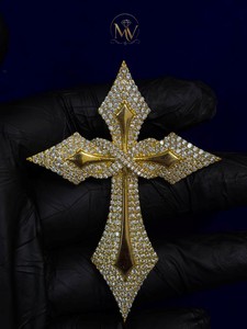 Pendentifs Croix Gothique Glacée en Moissanite VVS1, entièrement pavés de diamants, plaqué or 14K, certifié GRA, collier Hip Hop de luxe chrétien - Product Image 1