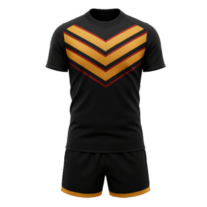 Uniforme de Rugby Negro Estampado Transpirable de Alta Calidad y Cómodo al por Mayor con Franjas Doradas en V, Diseño de Jersey OEM - Product Image 4