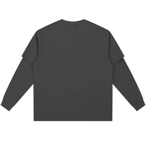 T-shirt noir uni oversize décontracté à manches longues, personnalisable avec logo, 100 % coton de haute qualité, col rond, respirant, style universitaire - Product Image 2