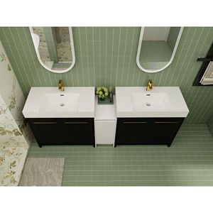 Mobile Bagno Freestanding da 84 Pollici con Lavabo in Resina, Armadietti Contenitori e Ante con Chiusura Ammortizzata 09236*2+0312 - Combinazione per Bagni Moderni - Product Image 6