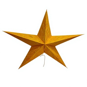 Lanterne en papier écologique Laxmans de 60 cm, étoile jaune, broderie à la main, décoration traditionnelle de Noël, lumière décorative, vente en gros en Inde - Product Image 1