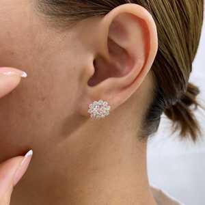 Floral Moissanite 2CT Oval Cut Diamond Flower <b>Stud</b> Earrings 925 <b>Silver</b> For Women's Bride Choice For Wedding Parties Jewelry - Product Image 2