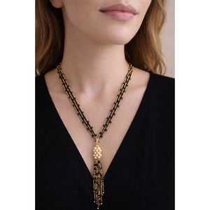 Collar Mangalsutra de Moda con Borlas de Perlas Negras y Oro de 18K para Mujer, Cadena de Cuentas Negras de Doble Capa, Joyería Tradicional de Moda - Product Image 1