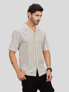 เสื้อเชิ้ตแขนสั้นลายทางผู้ชาย ผ้าฝ้ายลำลอง ปกคอพับ ระบายอากาศดี สไตล์ป๊อปลิน สำหรับฤดูร้อน - Product Image 2
