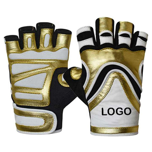 Gants de sport demi-doigts en cuir PU or, blanc, noir, unisexe, pour musculation, avec sangle de poignet, design à enfiler - Product Image 1