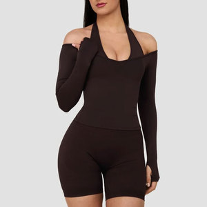 Vêtements pour femmes, design personnalisé à épaules dénudées, chemise sans manches à compression, tissu tricoté en élasthanne/coton, vêtements de sport - Product Image 6