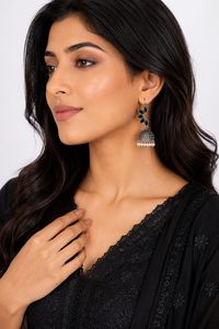 Pendientes Jhumka de Piedra Negra Oxidada para Mujer |   Pendientes Largos Étnicos Estilo Boho - Product Image 2