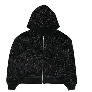Personnalisé Heavy Cotton Boxy Oversize Hommes Cropped Full Zipper Rhinestone Hoodie Full Zip Us Thermal hoodies 100% Cotton - Product Image 1