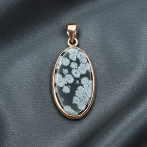 Colgante de Obsidiana Natural con Forma de Copo de Nieve, Plata de Ley 925, Cabujón Ovalado, Collar Chapado en Oro Rosa y Oro Amarillo, Joyería para Mujeres y Hombres - Product Image 3