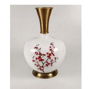 Jarrón de Metal Esmaltado de Lujo Hecho a Mano, Diseño Floral Vintage con Aves, Estilo Chinoiserie, Centro de Mesa, Maceta Decorativa Grande para el Hogar - Product Image 2